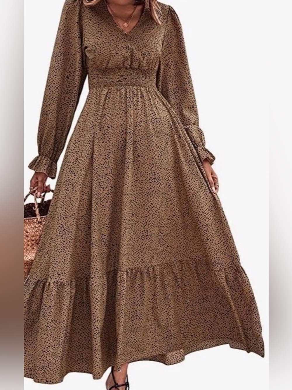 Women’s Long Cinched Waist Long Sleeve Leopard Print Maxi Dress Size Medium